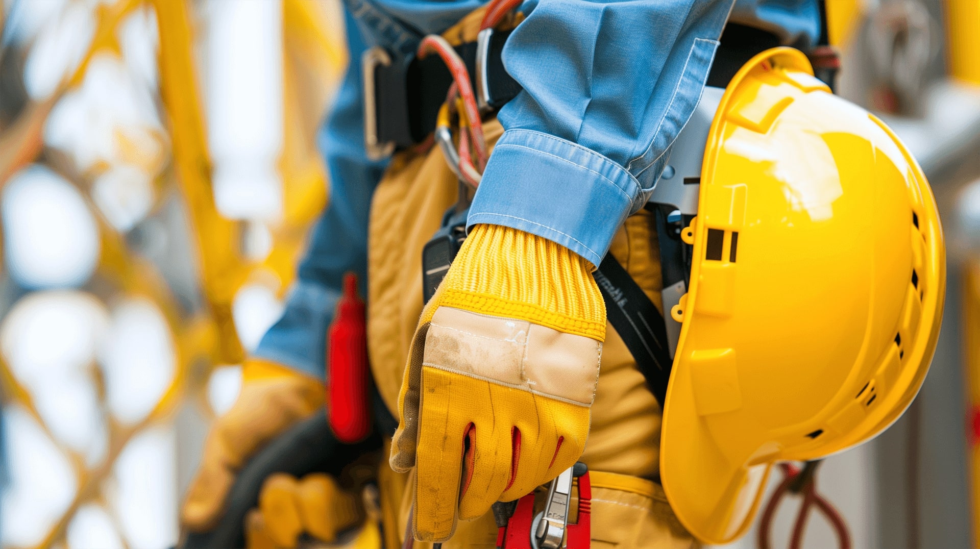 Craftsman with tools and safety helmet